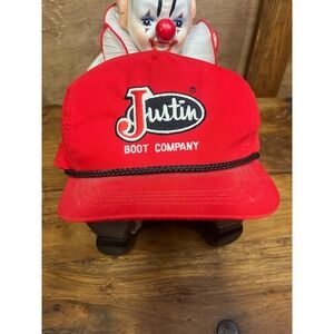 Vintage Justin Boot Company Red Snapback Hat Rope Trucker Cap Mens OSFA Korea